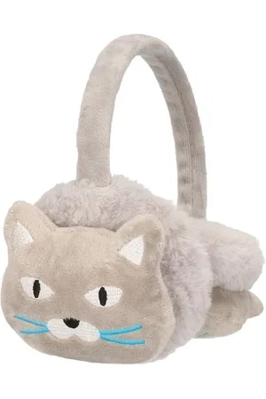 Merkloos Pluche oorwarmers grijs poes/kat voor meisjes - Warme winter oorwarmers voor meisjes