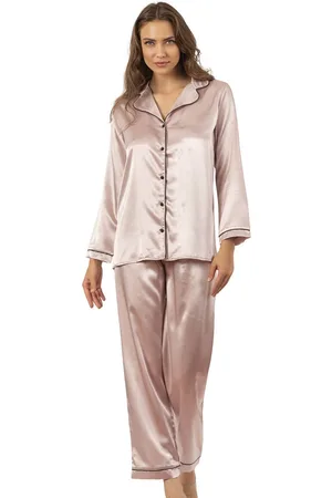 Merkloos Satijn Dames Pyjamaset- Luxe Pyjama- Nachtkleding