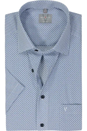 Marvelis Comfort fit overhemd - korte mouw - popeline - lichtblauw dessin - Strijkvrij - Boordmaat: 43