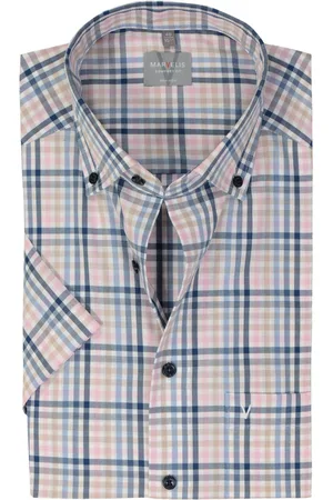 Marvelis Comfort fit overhemd - korte mouw - popeline - roze geruit - Strijkvrij - Boordmaat: 42