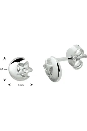 The Jewelry Collection Zilver Gerhodineerde Oorknoppen zirkonia maan/ster 1332798