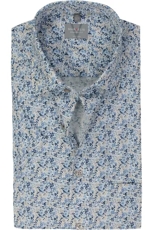 Marvelis Comfort fit overhemd - korte mouw - popeline - lichtblauw dessin - Strijkvrij - Boordmaat: 45