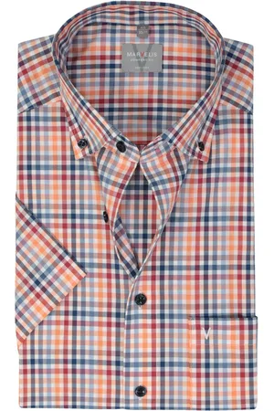 Marvelis Comfort fit overhemd - korte mouw - popeline - rood geruit - Strijkvrij - Boordmaat: 45