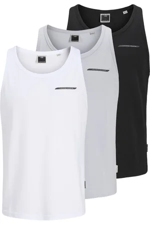 JACK & JONES JACK&JONES JCOFUSION TANK TOP 3PK MP Heren Tanktop - Bright White W. Black/Gray Dawn