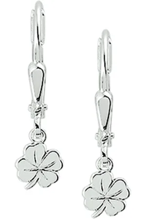 The Jewelry Collection Oorhangers klaver brisur haak zilver wit 1004207
