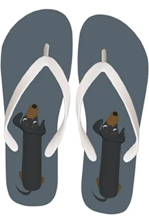 Merkloos Teckel - flip flops - flip flop teckel - teenslipper - teenslippers - hond - teckelprint - slippers - badslippers - maat 38/39 - grijs