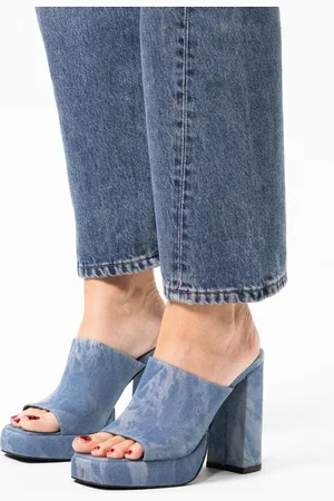 Sacha Dames - Denim muiltjes met plateau hak