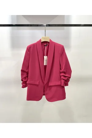 Merkloos Blazer Roze - Blazer met opgestroopte mouwen - Blazer met driekwart mouwen
