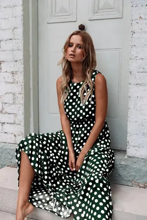Merkloos BEELDIGE EXCLUSIEVE CLASSY JURK MET BOLLENPRINT GROEN(S)
