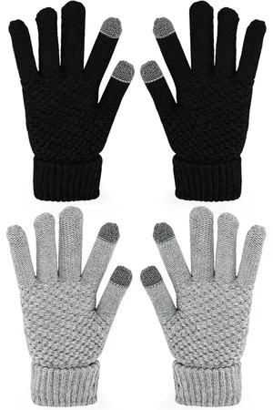 Merkloos 2 paar dameshandschoenen voor koud weer winter touchscreen-handschoenen warme fleece gevoerde gebreide Zwart .