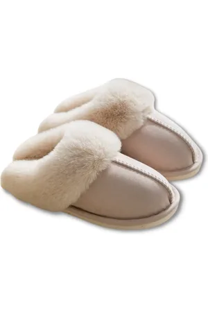 Merkloos Pantoffels Dames en Heren Fluffy Open Sloffen met Pluche Voering Antislip Zool -