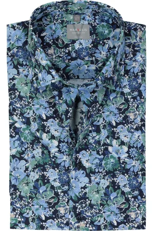 Marvelis Comfort fit overhemd - korte mouw - popeline - groen dessin - Strijkvrij - Boordmaat: 46