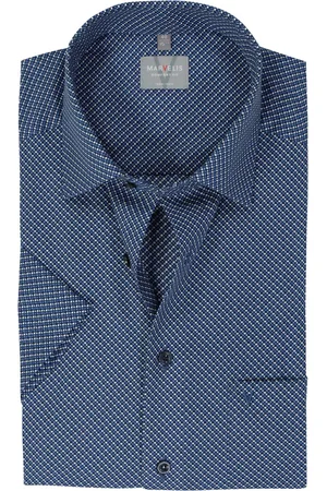 Marvelis Comfort fit overhemd - korte mouw - popeline - donkerblauw dessin - Strijkvrij - Boordmaat: 41