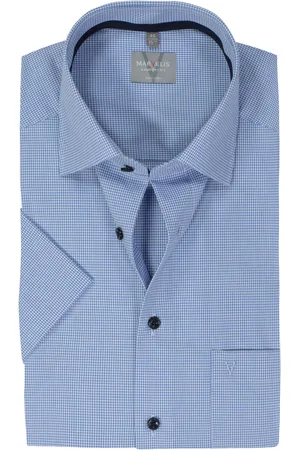 Marvelis Comfort fit overhemd - korte mouw - popeline - lichtblauw geruit - Strijkvrij - Boordmaat: 40