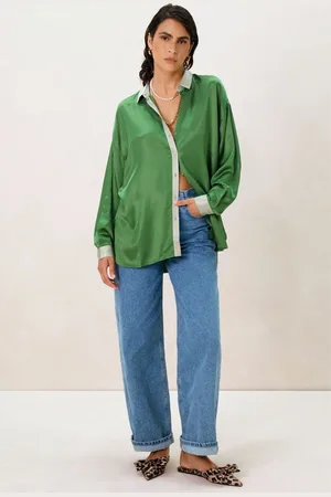 Sissy-Boy Groene oversized satijnen blouse