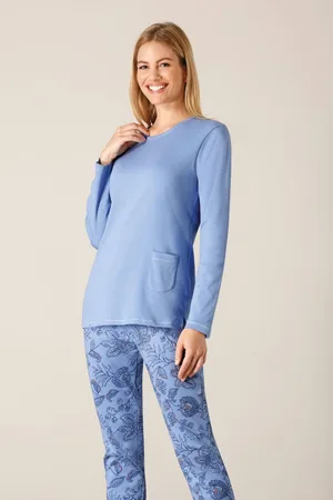 HAJO Warme blauwe damespyjama van -