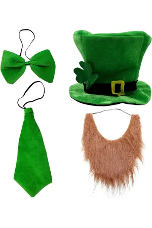 Merkloos St. Patricks Day Party kostuum - hoed, boog, vlinderdas, baard, sjaal
