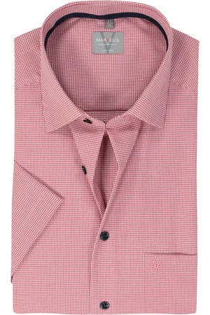 Marvelis Comfort fit overhemd - korte mouw - popeline - bordeaux rood geruit - Strijkvrij - Boordmaat: 41