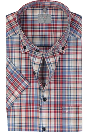 Marvelis Comfort fit overhemd - korte mouw - popeline - rood geruit - Strijkvrij - Boordmaat: 49