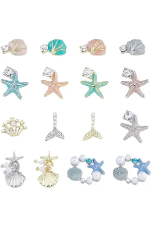Merkloos 32 stuks 16 stijlen oceaan thema strass cabochon hars vulpen accessoires DIY nail art decoraties bedels