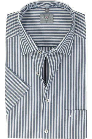 Marvelis Comfort fit overhemd - korte mouw - popeline - donkerblauw gestreept - Strijkvrij - Boordmaat: 50