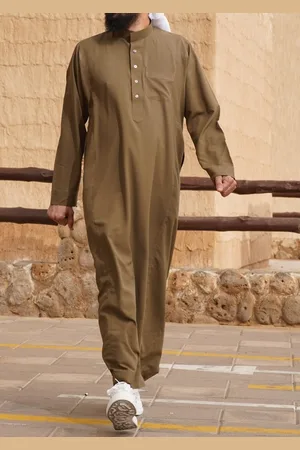 Merkloos Olijfgroene Saudi Qamis Bin Rizan maat XXL- Qamis/Djellaba/Thobe/Abaya/Kandora/Gebedskleding voor Mannen/Heren