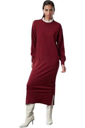 Trendyol Claret Red Brode Collar Gedetailleerde Gebreide Jurk Tctaw25Eb00031