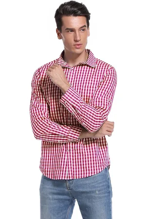 Merkloos Traditioneel overhemd slim fit heren geruit overhemd casual overhemd lange mouwen overhemd geborduurd voor Oktoberfest, Carnaval, zaken, vrije tijd 36