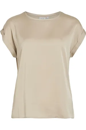 VILA T-shirt Viellette S/s Satin Top - Noos 14059563 Cement Dames