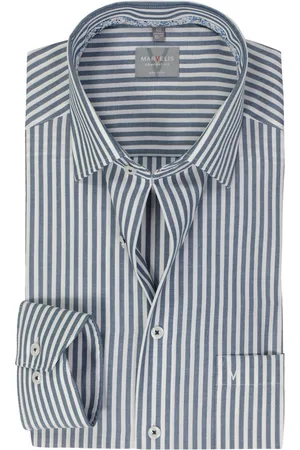 Marvelis Comfort fit overhemd - popeline - donkerblauw gestreept - Strijkvrij - Boordmaat: 47