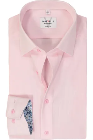 Marvelis Modern fit overhemd - popeline - lichtroze - Strijkvrij - Boordmaat: 39