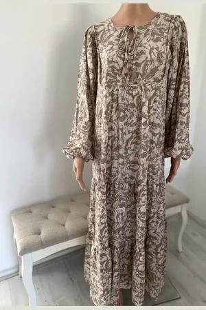 Merkloos Dames jurk— jurk dames- maat M/L- lange dames jurk- luchtige jurk- Luchtige Maxi Jurk met boho print & zwierige mouwen