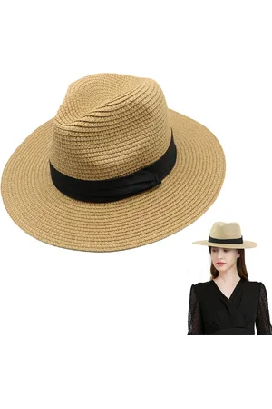 Merkloos Zonnehoed - Reishoed - Heren & Dames - Panama Hoed - Zomer Zonnehoed Dames - Strohoed Verstelbaar - Fedora - Dames UV Zonnehoed - Strohoed - Strandhoed - 56-58 Cm - Naturel