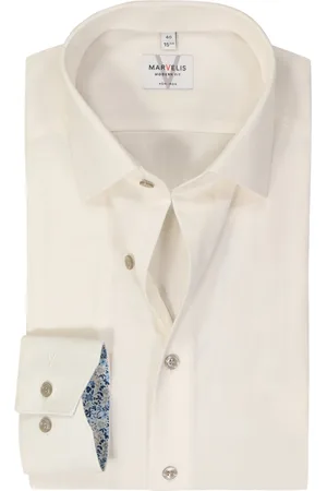 Marvelis Modern fit overhemd - popeline - off-white - Strijkvrij - Boordmaat: 38