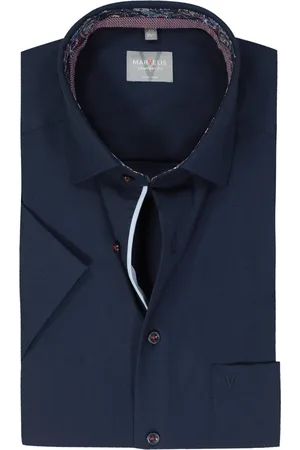 Marvelis Comfort fit overhemd - korte mouw - popeline - donkerblauw - Strijkvrij - Boordmaat: 47