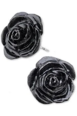 Alchemy Gothic Stud oorbellen BLACK ROSE Zilverkleurig