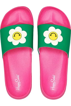Happy Socks Unisex slippers smiley daisy roze / groen - maat 38/39
