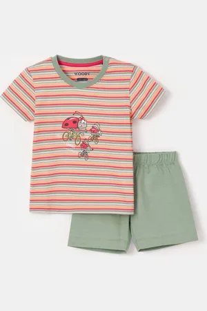 Woody Pyjama baby jongens - gestreept - lieveheersbeestje - 251-10-PSS-S/904 - maat 74