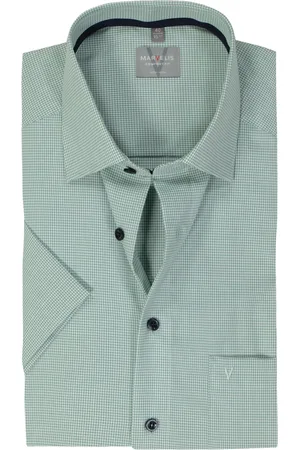 Marvelis Comfort fit overhemd - korte mouw - popeline - kristalgroen geruit - Strijkvrij - Boordmaat: 43