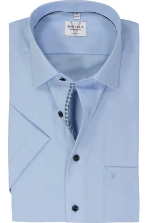 Marvelis Modern fit overhemd - korte mouw - popeline - lichtblauw - Strijkvrij - Boordmaat: 39