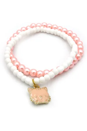 No Evil Armbandenset en wit voor meisjes met hanger poezenkopje