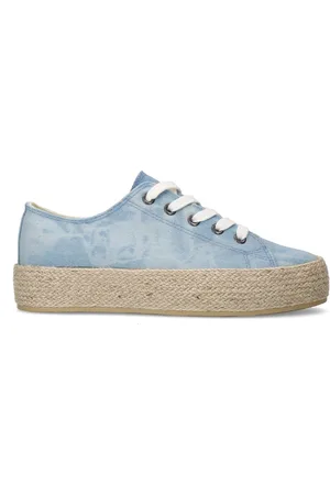 Sacha Dames - Lichtblauwe denim sneakers met touwzool