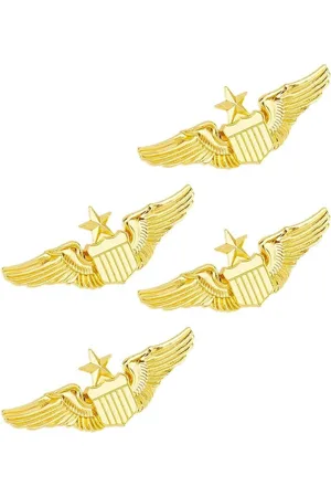 Merkloos 4 stuks gouden vleugelspeld piloot badge kostuum reversspeldje luchtmacht broche metalen pin voor hoed shirt