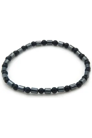 No Evil Smalle herenarmband van zwarte natuursteen en grijze hematiet 19 cm