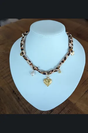 Swan Products Ketting - bandana - panter - luipaard - bedels - goud