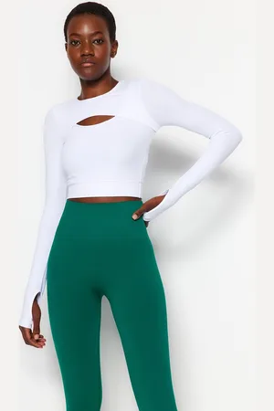 Trendyol Stone Crop Window/Uitgesneden En Duimgat Gedetailleerde Gebreide Sporttop/Blouse Twoaw22Bz0481