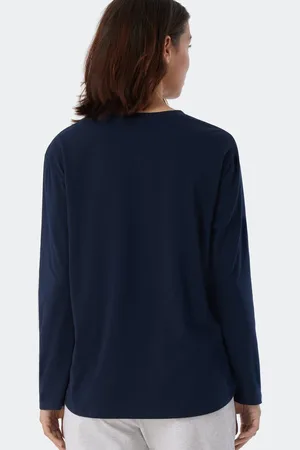 Schiesser Mix+Relax T-shirt - dames shirt lange mouwen donkerblauw