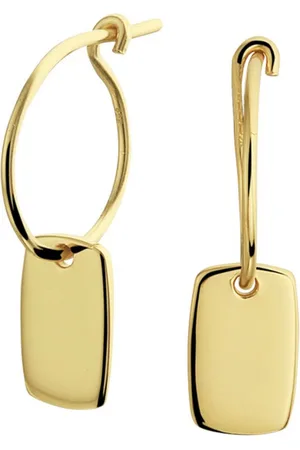 The Jewelry Collection The Fashion Jewelry Collection Oorringen Met Rechthoekige Hanger - Zilver Geelgoudverguld