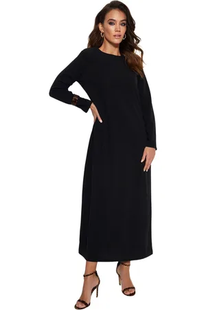 Trendyol Zwarte A-Lijn Scuba/Diver Crepe Knit-Jurk Tctss23Eb00003