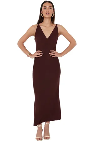 Trendyol Bruine Maxi Gebreide Basisjurk Twoss20El1574